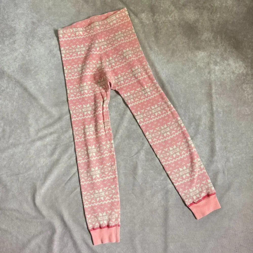 Hanna Andersson pajama set girls 130/8 pink fair isle waffle knit organic cotton